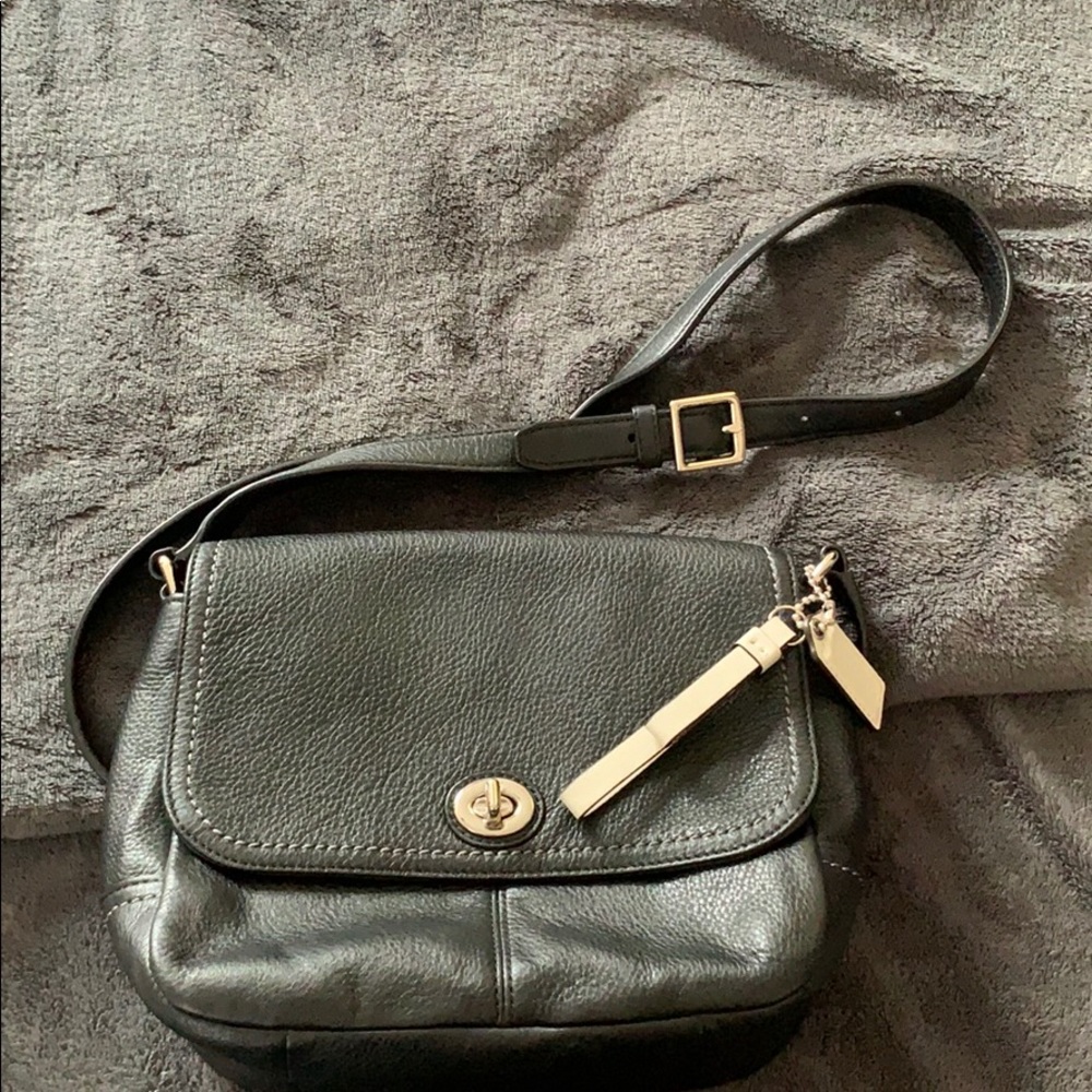 Coach black leather cross body purse